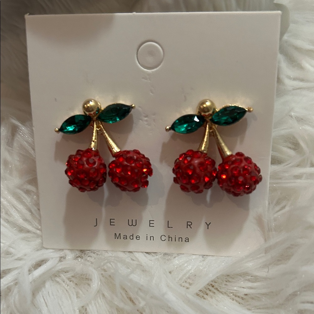 Fashion Jewelry Red and Green Cherry Earrings